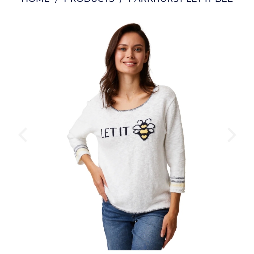 "Let it BEE" Sweater Parkhurst Cotton Country collection Sz M 3/4 Sleeve Casual